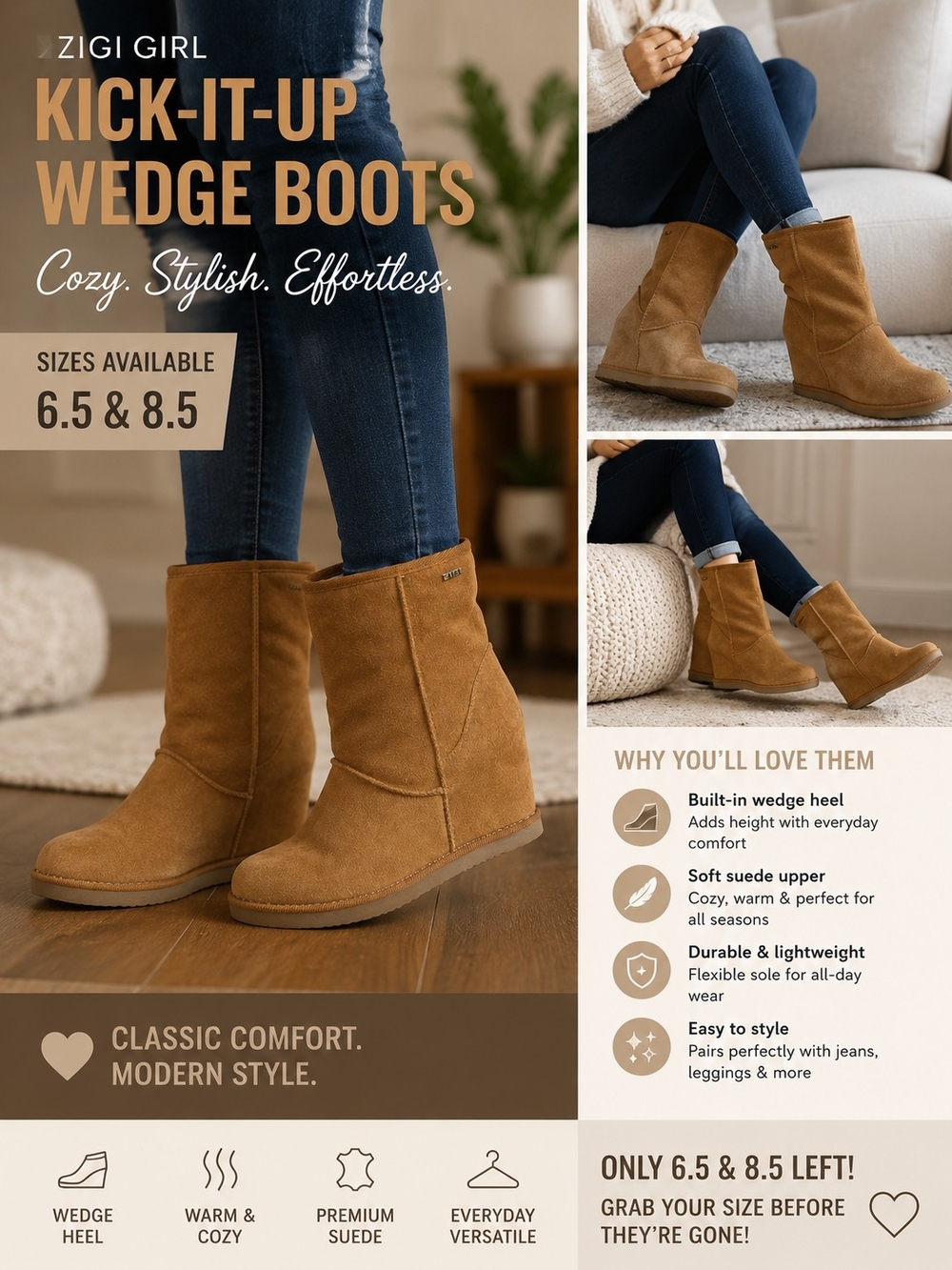 ZIGI girl Tan Suede Kick-It-Up Wedge Boots